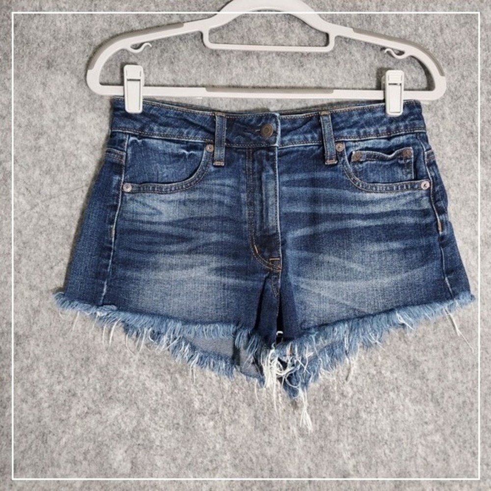 American Eagle Women Shorts 2 Vintage Hi‎ Rise Festival Fringe Stonewash Stretch